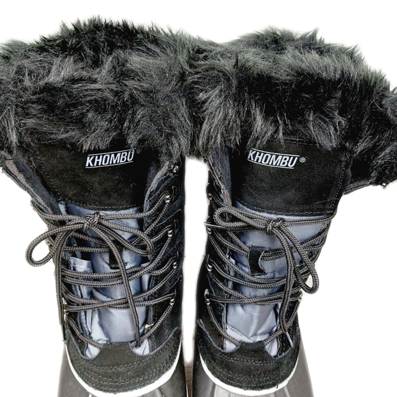 Khombu Nordic 2 Womens Black Leather Waterproof Faux Fur Lace Boots Size 9M New! - Picture 4 of 9